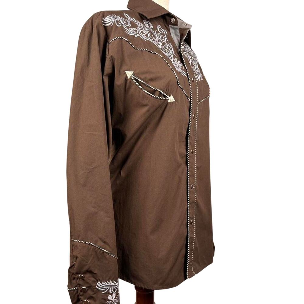 El Pionero Embroidered Western Pearl Snap Shirt Brown S - Picture 4 of 6
